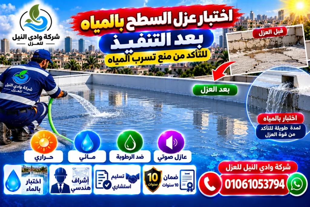 اختبار عزل السطح بالمياه بعد التنفيذ
