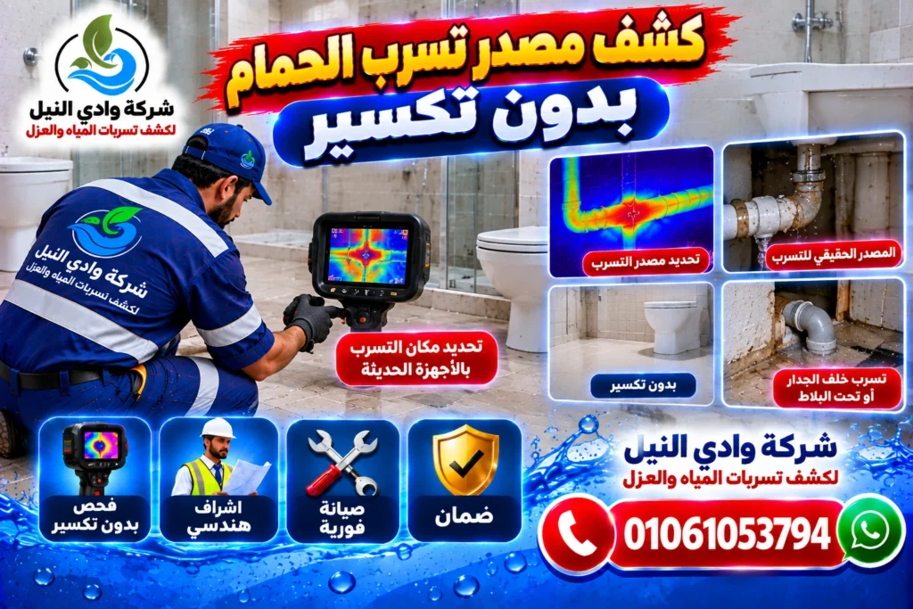 كشف مصدر تسرب الحمام بدون تكسير