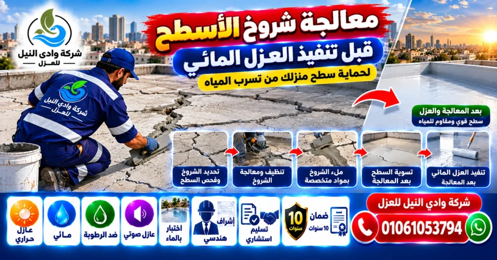 معالجة شروخ الأسطح قبل تنفيذ العزل المائي